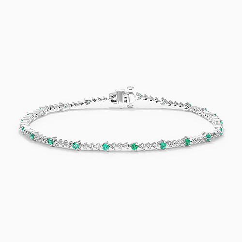 14K White Gold Perpetual Diamond And Emerald Tennis Bracelet