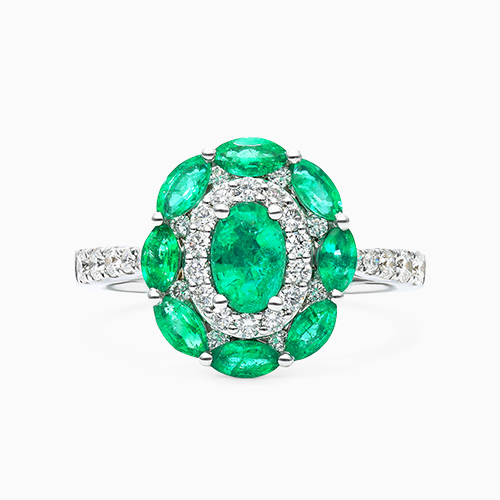 14K White Gold Imperial Emerald And Diamond Ring