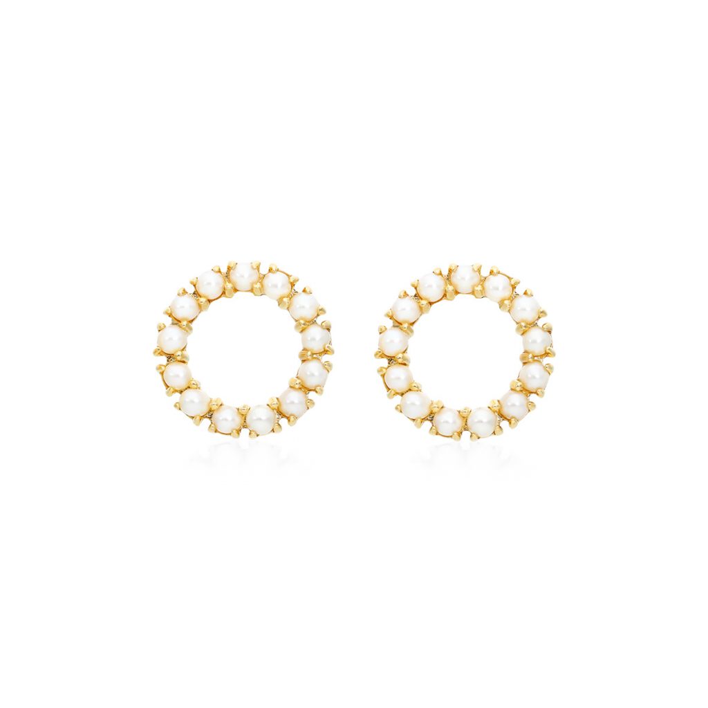 14K Yellow Gold Freshwater Cultured Seed Pearl Open Circle Earrings (2.0mm)