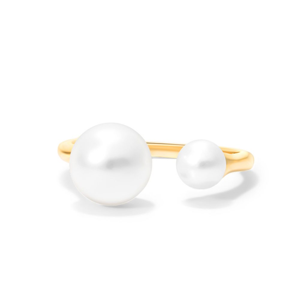 14K Yellow Gold Open Double Freshwater Cultured Pearl Ring (5.0-8.0mm)
