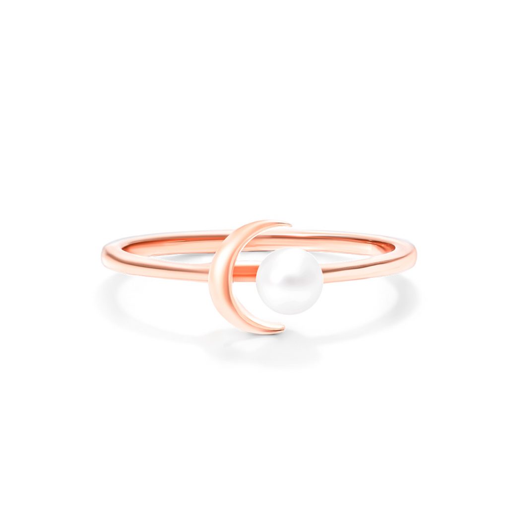 14K Rose Gold Freshwater Pearl Crescent Ring