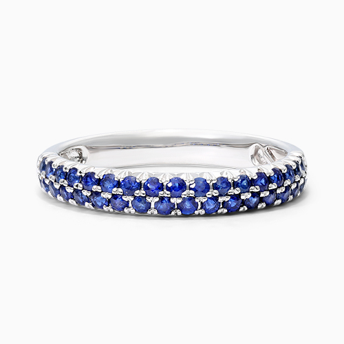 14K White Gold Double Row Pavé Sapphire Ring