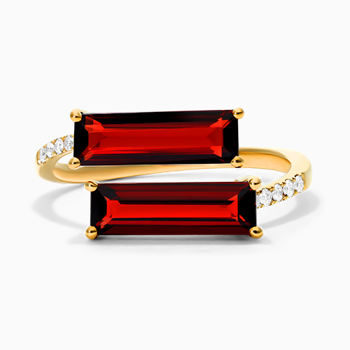 14K Yellow Gold Bypass Duo Garnet And Diamond Ring By Brevani