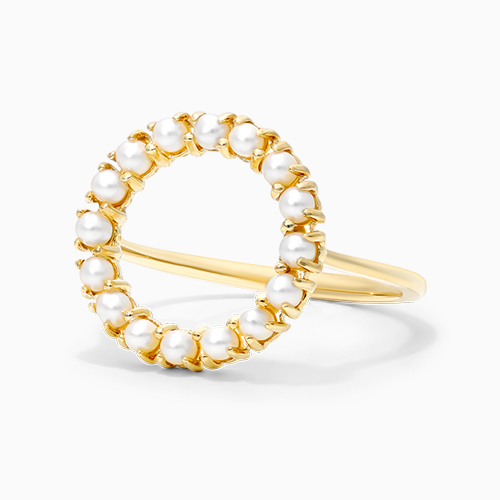 14K Yellow Gold Freshwater Cultured Seed Pearl Open Circle Ring 