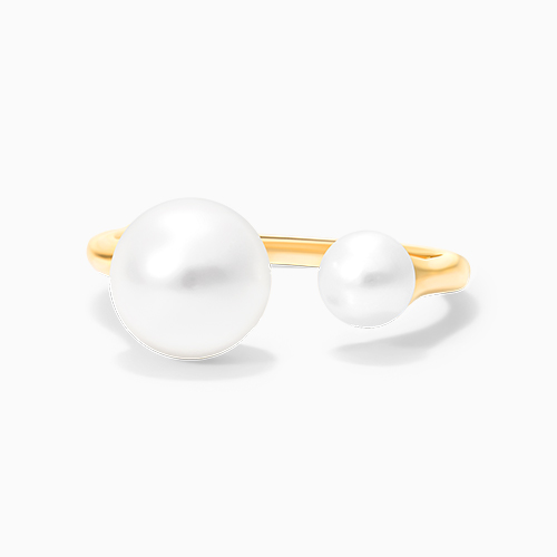 14K Yellow Gold Open Double Freshwater Cultured Pearl Ring 