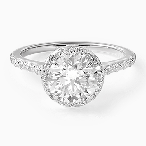 14K White Gold Embellished Gallery Pavé Diamond Halo Engagement Ring