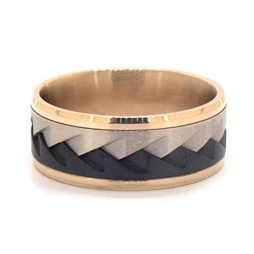 14K Yellow Gold With White Gold And Black Titanium Sawtooth Center 9mm Ring