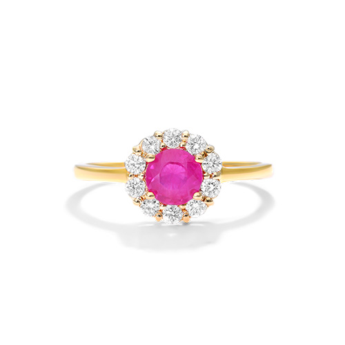 14K Yellow Gold Round Halo Ruby And Diamond Ring (5.5mm)