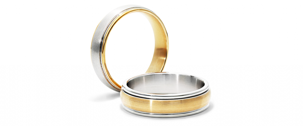 14K White And Yellow Gold Smooth Satin Finish Comfort-Fit Band