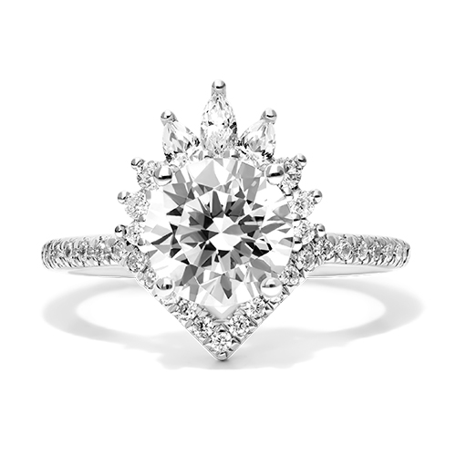 14K White Gold Sunburst Diamond Tiara Engagement Ring