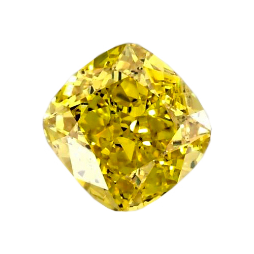 An image of a fancy yellow cushion cut diamond 