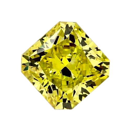 An image of a fancy yellow radiant cut diamond. 