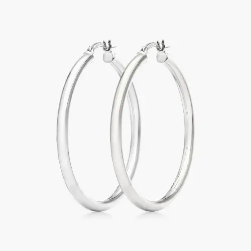 14K White Gold Bold 1.6 Inch Tube Hoop Earrings