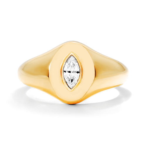 14K Yellow Gold Marquise Cut Diamond Signet Ring