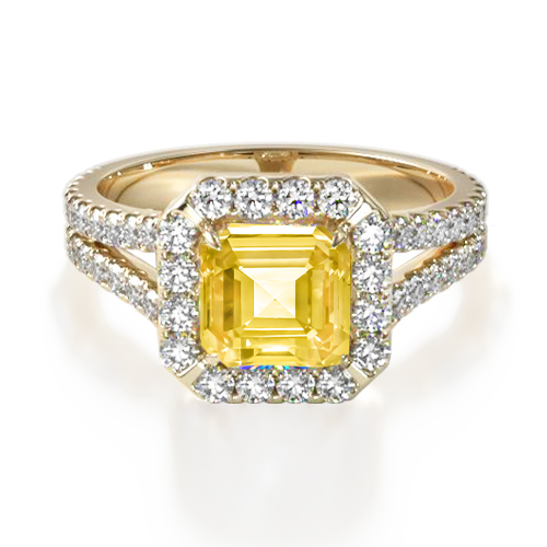 14K Yellow Gold Round Split Band Diamond Halo Engagement Ring
