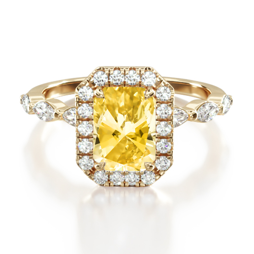 14K Yellow Gold Marquise Row Diamond Halo Engagement Ring