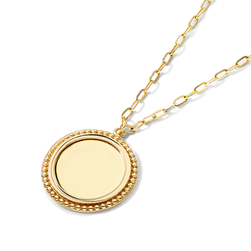 14K Yellow Gold Beaded Disk Medallion Necklace