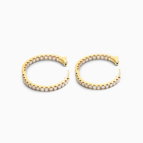 14K Yellow Gold Inside Out Round Hoops, 1 Inch Diameter (0.50 Ctw.)