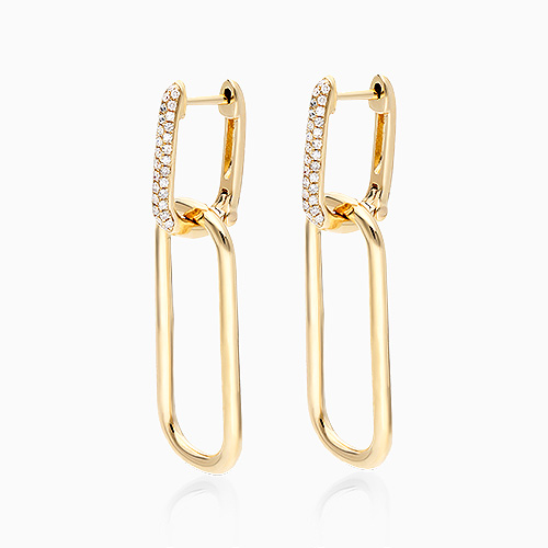14K Yellow Gold Link Pavé Diamond Drop Earrings
