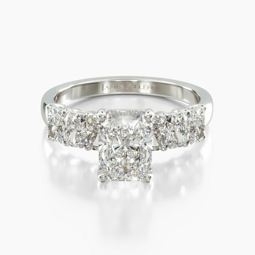 14K White Gold Radiant Cut Side Stone Diamond Engagement Ring