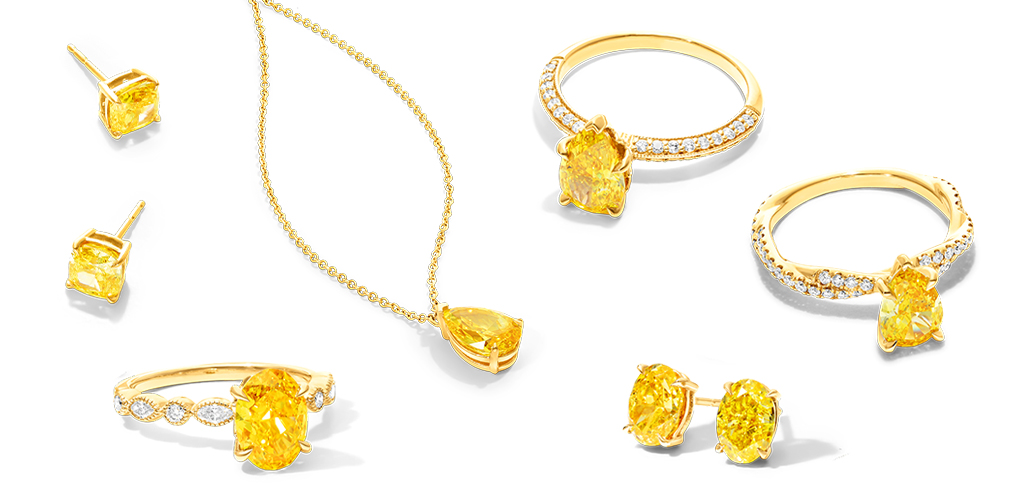 A collection of fancy yellow diamond jewelry