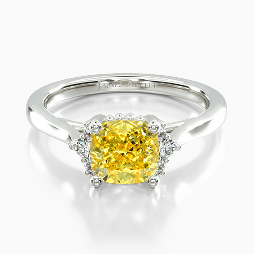 14K White Gold Bead Accent Pavé Trio Diamond Engagement Ring