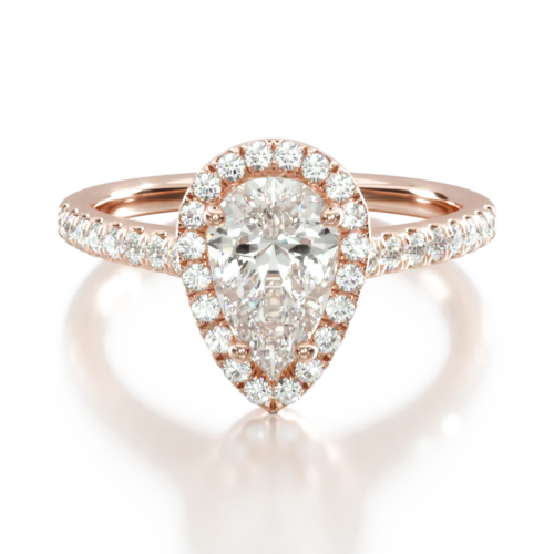 14K Rose Gold Pavé Halo And Shank Diamond Engagement Ring (Pear Center)