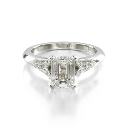 14K white gold emerald cut engagement ring