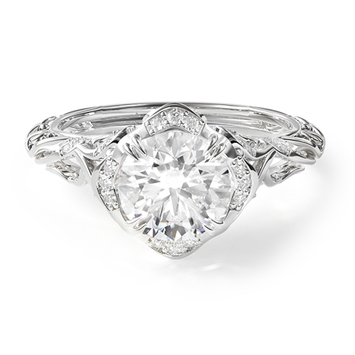 14K White Gold Diamond Filigree Engagement Ring