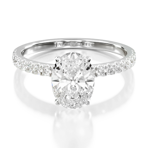 14K White Gold Petite Pavé Crown Diamond Engagement Ring