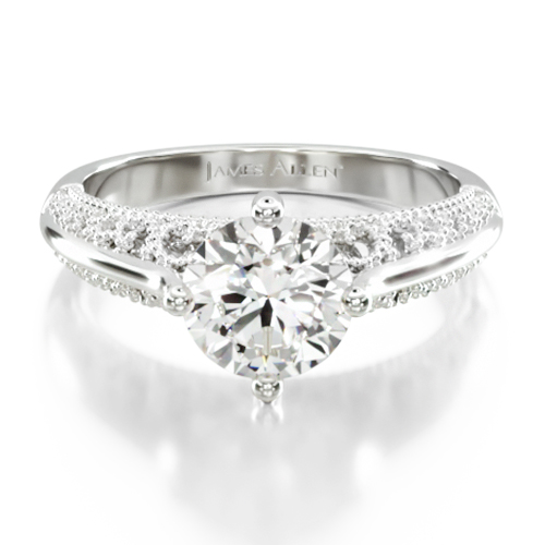 14K White Gold Beaded Filigree Cathedral Kite-Set Engagement Ring