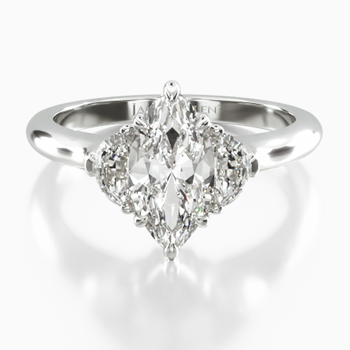 14K White Gold Half Moon Three Stone Diamond Engagement Ring