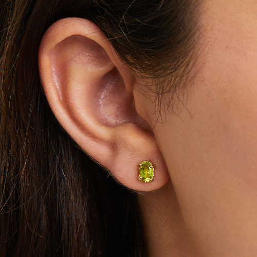14K Yellow Gold Oval Peridot Birthstone Earrings