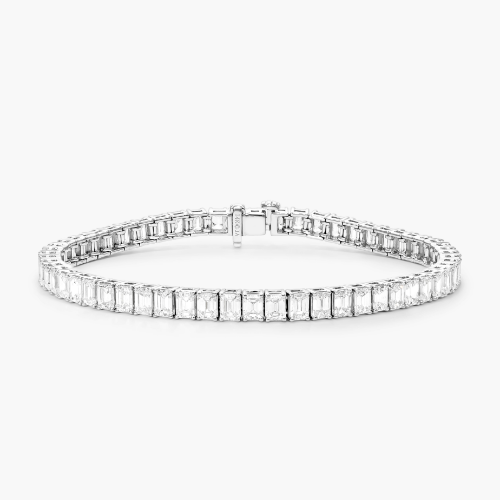 14K White Gold Emerald Cut Diamond Tennis Bracelet