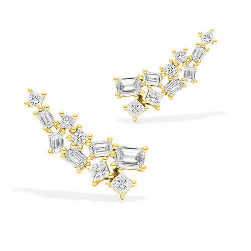 14K Yellow Gold Fancy Scatter Lab Grown Diamond Climber Earrings