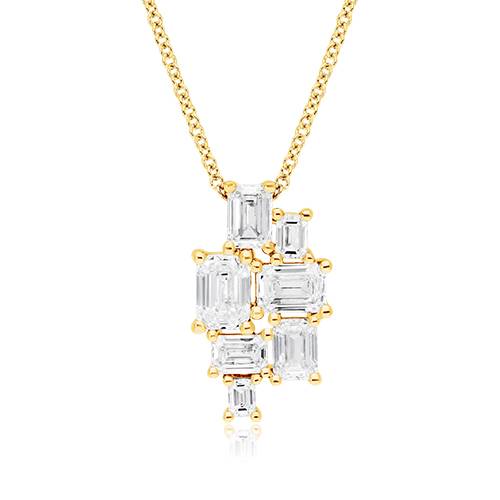 14K Yellow Gold Assemblage Emerald Cut Lab Grown Diamond Necklace