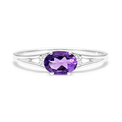14K White Gold Oval Amethyst And Diamond Accent Birthstone Ring