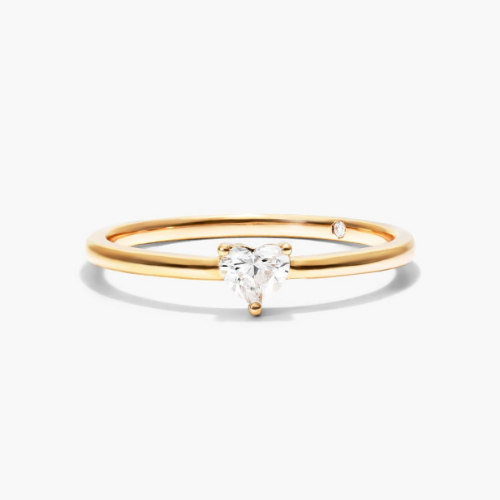 14K Yellow Gold Petite Solitaire Heart Shape Diamond Ring