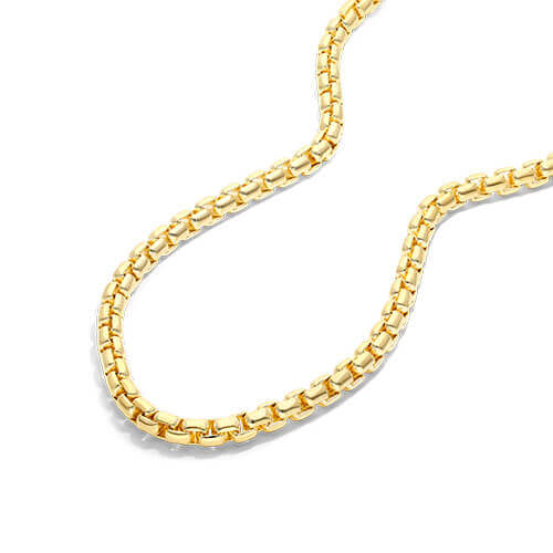14K Yellow Gold Solid 3.3mm Round Box Chain Necklace - 22 Inches