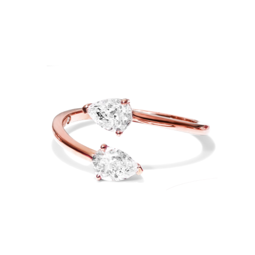 14K Rose Gold Pear Shape Diamond Sleek Open Ring
