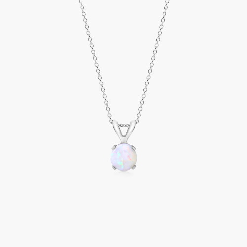 14K White Gold Opal Birthstone Necklace