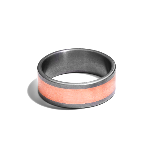 Black Titanium And 14K Rose Gold Satin Center 7mm Ring