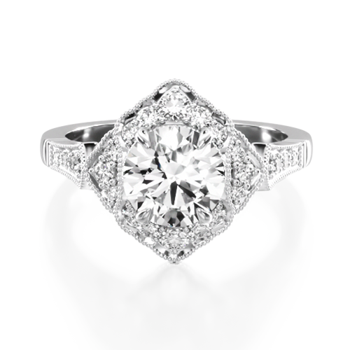 14K White Gold Regal Frame Diamond Engagement Ring