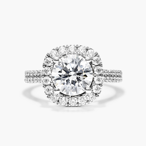 Platinum Double Shank Halo Diamond Engagement Ring