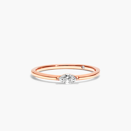 14K Rose Gold Petite Solitaire Marquise Cut Diamond Ring