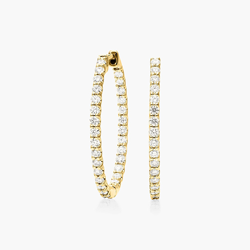 14K Yellow Gold Ellipse Inside-Out Diamond Hoop Earrings