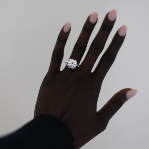Platinum Cushion Outline Pavé Engagement Ring