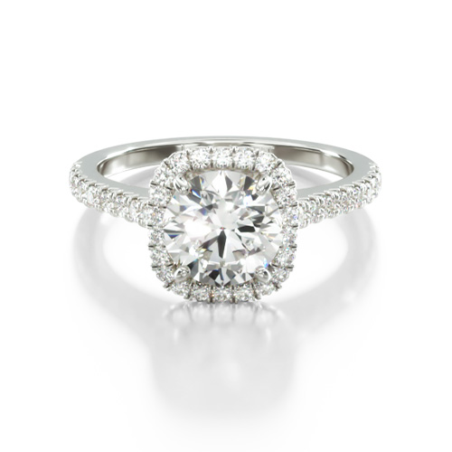 Platinum Cushion Outline Pavé Engagement Ring