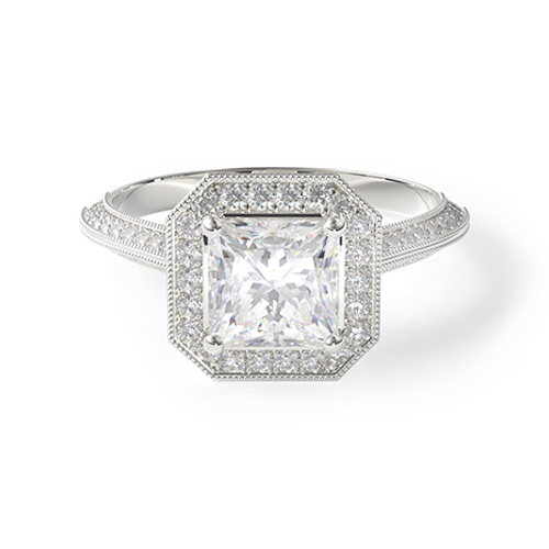 Platinum Octagon Halo Diamond Engagement Ring
