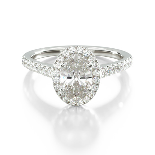 14K White Gold Pavé Halo Diamond Engagement Ring (Oval Center)